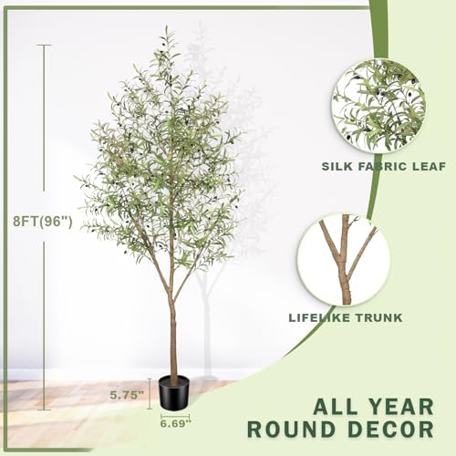 LYERSE 8ft Olive Tree with Lifelike Branches, Realistic Leaves