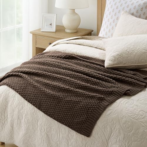 EVERGRACEHOME Chunky Chenille Knit Throw Blanket, 50 x 60, Cocoa Brown