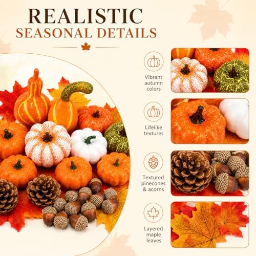 86-Piece Fall Decorations for Home, Artificial Mini Pumpkins and Gourds