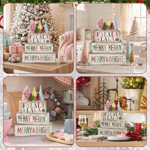 Moucuny 4 Pcs Christmas Table Decorations FA La La Wooden Christmas Tree