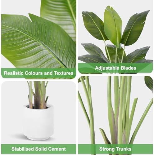 Artificial Bird of Paradise Plant 5Ft Tall Fake Tropical Palm Tree Large Fake Plants with 10 Silk Banana Leaves Faux