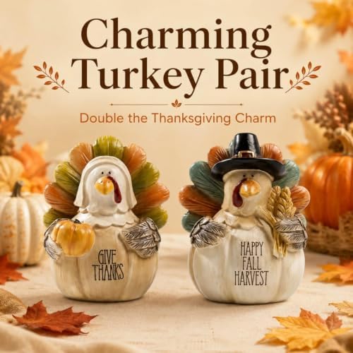 2pcs Turkey Figurine, Thanksgiving Home Decor Indoor Table Mantel