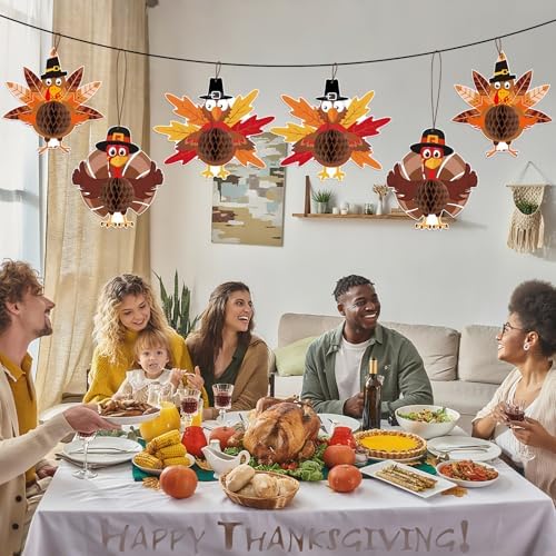Thanksgiving Turkey Honeycomb Hanging Decorations, 6Pcs