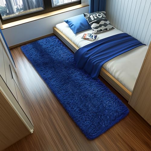 Ophanie Blue Runner Rug for Hallway, 2x6 Bedroom Bedside Living Room Rugs, Non Slip Fluffy Soft Shaggy Carpet for Kids
