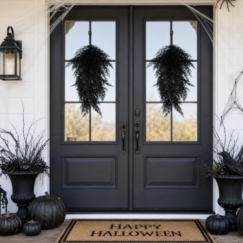 Suncalla 4 Pack Black Teardrop Swags, 32 Inch Cedar Halloween Gothic Deocr