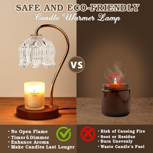 Funistree Flower Candle Warmer Lamp with Timer, Dimmable Candle Lamp Warmer, Christmas Birthday Gifts for Women Mom