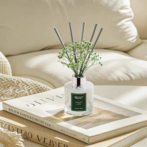 Airkeep Reed Diffuser Set,3.38 fl oz (100 ml) - Balsam & Fir Oil Diffusers with 8 Reed Sticks,Home Fragrance Reed