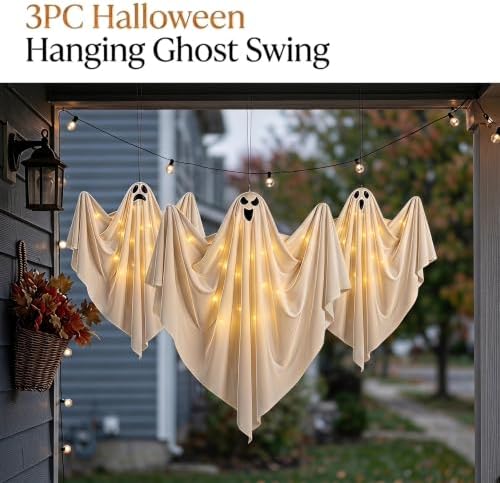 Halloween Decor Outdoor 3PCS Hanging Ghost, Light Up LED Ghost for Yard