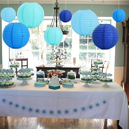 BEISHIDA Blue Mix Paper Lanterns 16Pcs 6/8/10/12 Inch Round Chinese Lamp