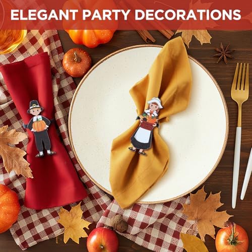 Thanksgiving Napkin Rings Set of 12,Pilgrim Napkin Holder Thanksgiving Metal Napkin Ring for Table Decor Dinnerware Sets Wedding Holiday