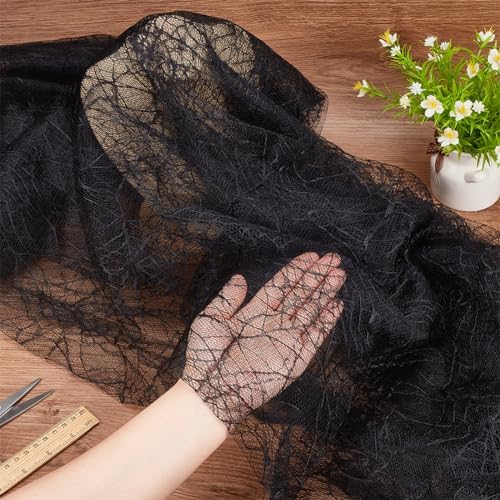 PH PandaHall 70x62 Inch Halloween Spider Web Lace Fabric, Black Lace Web Embroidered Sewing Fabrics Tablecloth Fabrics Lace for DIY Dress Party Overlay Wedding Headwear Curtain Home Decor