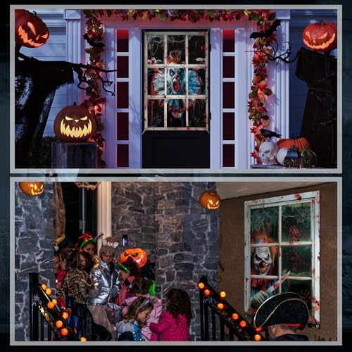 Newwiee 2 Pcs Scary Halloween Curtain Window Silhouette Cover, Clown
