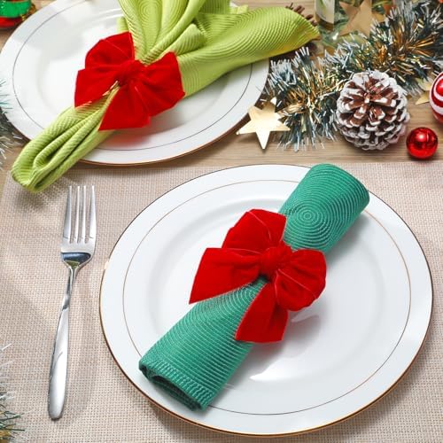 KPOSIYA Christmas Napkin Rings Set of 8, Red Bow Napkin Holder 4x4.4 in