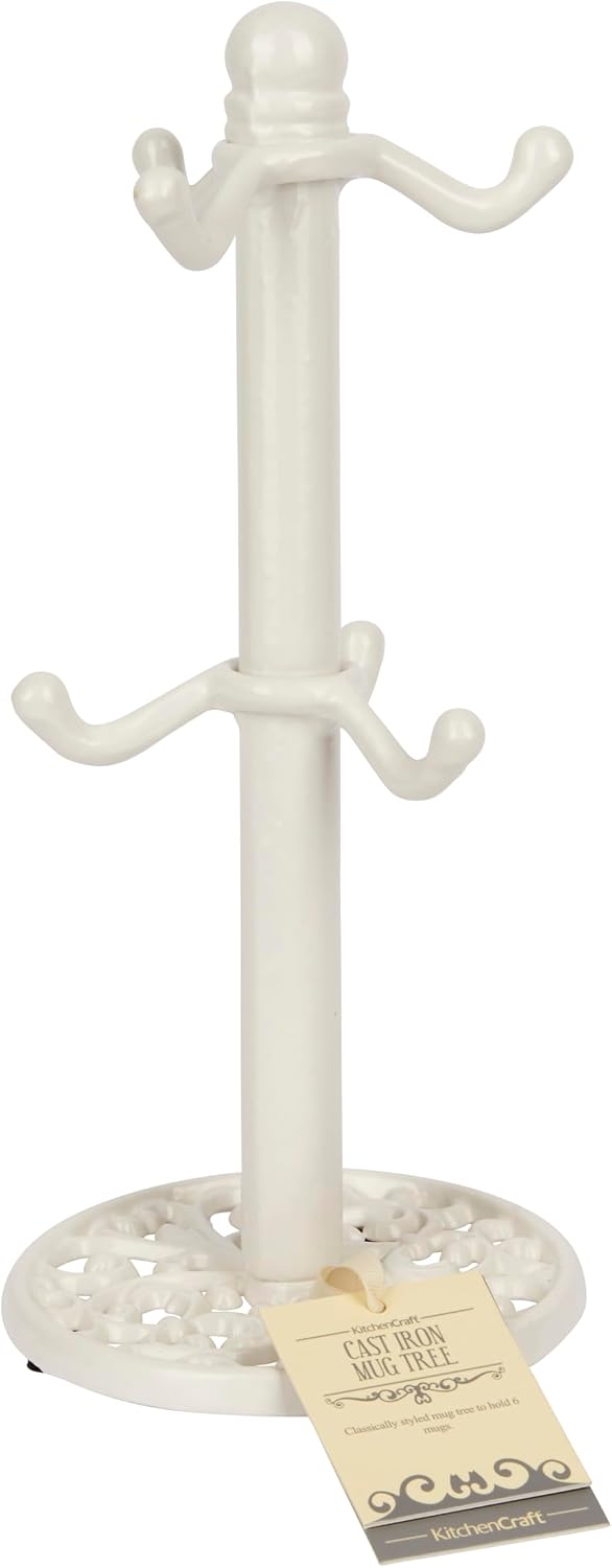 Kitchen Craft Traditional-Style Cast Iron Mug Tree Stand, White, 30x13x13 cm