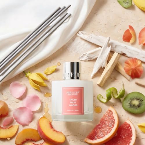 Airkeep Reed Diffuser Set,3.38 fl oz (100 ml) - Spiced Fruit Woods Oil Diffusers with 8 Reed Sticks, Home Fragrance