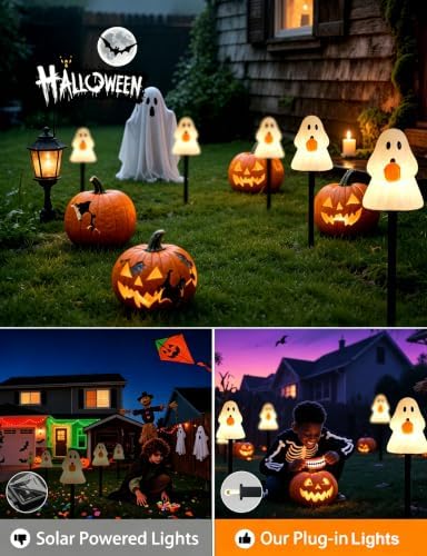 10.5FT Halloween Ghost Pathway Lights, 5PK LED Ghost Stake Lights