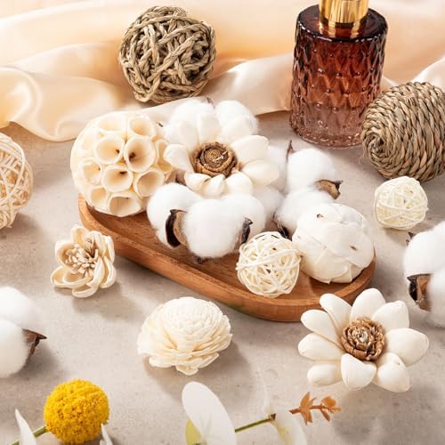 LGFMGWH 17Pcs Decorative Balls for Potpourri Bowl Filler, Bowl Filler for Table Centerpiece Home Decor, Woven Rattan Wicker Balls, Rattan Wicker Orbs Fillers for Vase Jar Dough Bowl