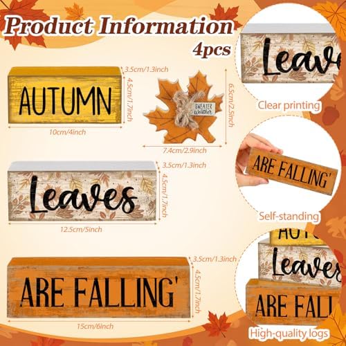 Lineshading 4 Pcs Fall Table Decorations Wooden Autumn Maple Leaf Decor