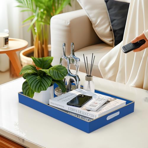 MAONAME Navy Blue Serving Tray with Handles, Plastic Modern Decorative Tray