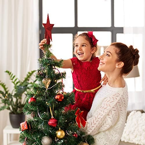 Glitter Star Christmas Tree Topper - 8" Red Xmas Holiday Decor Ornament