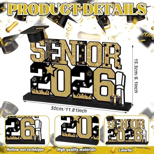 Cinnvoice Senior 2026 Graduation Table Decorations Metal Senior Class of 2026 Table Sign Graduation Centerpiece Photo Booth Props Decorations for Tiered Tray Shelf Office Kitchen Home Party