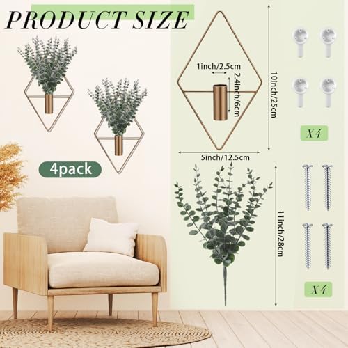 Jexine 4 Pcs Hanging Artificial Planters Wall Decor, Antique, Eucalyptus
