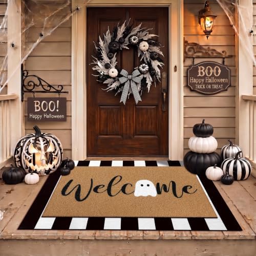 Tinideya 2 Pcs Halloween Ghost Layered Doormat Set for Porch Decor
