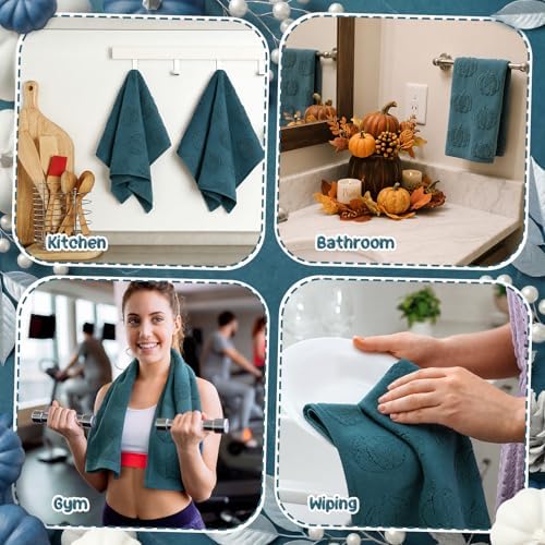 Mindsoft 2 Pcs Fall Hand Towels 3D Pumpkin Jacquard,Gray Green