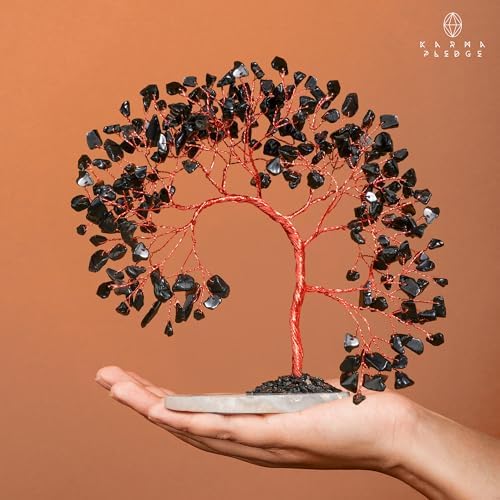 KARMAPLEDGE Crystal Tree of Life for Home, Office, Room, Wall Decor to Bring Money & Good Luck, Handmade Black Obsidian