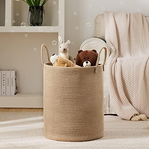 YOUDENOVA Jute Rope Laundry Hamper Basket, 58L Blanket Basket for Nursery