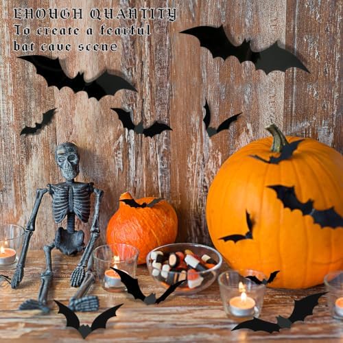 TDHDIKE Halloween Bats Decorations Wall Decor 140pcs Black PVC Bat Stickers