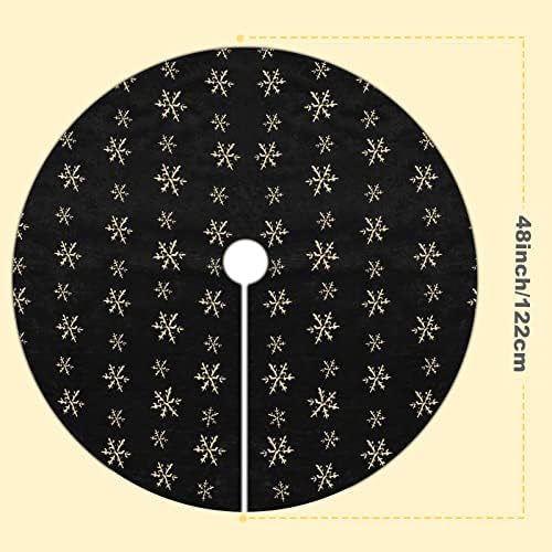 Christmas Tree Skirt Black 48 Inch Faux Fur with Gold Glitter Snowflake Soft Fluffy Tree Skirt for Christmas Party Decoration, Black Gold Snowflake