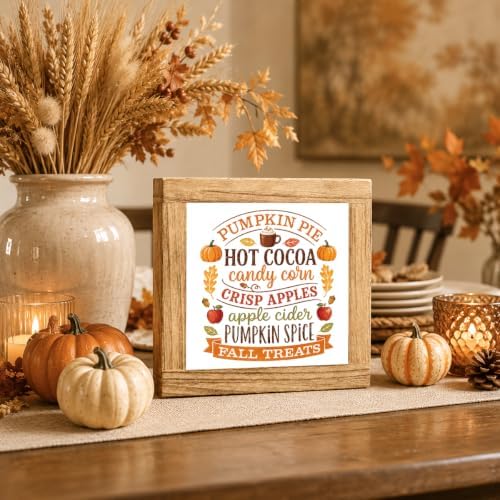 Fall Wood Sign, Pumpkin Pie Hot Cocoa and Apple Cider Tabletop Decor