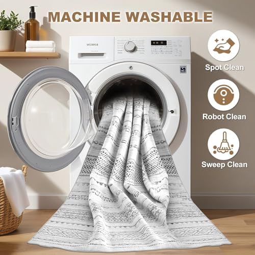 Nakagishi Boho 2x6 Runner Rug Machine Washable Rugs Non Slip Gray