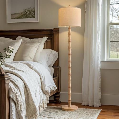BOBOMOMO 62" Rustic Farmhouse Floor Lamp with Remote & Dimmable 9W Bulb, 3 Color Temperatures Resin Standing Lamp
