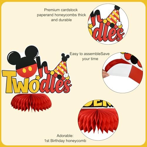 TONIFUL 2nd Birthday Black Red Yellow Mouse Themed Table Centerpieces