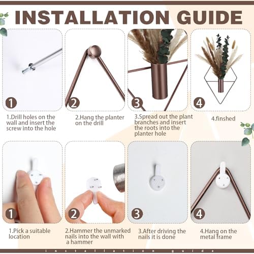 Jexine 4 Pcs Hanging Artificial Planters Wall Decor, Bronze, Pampas