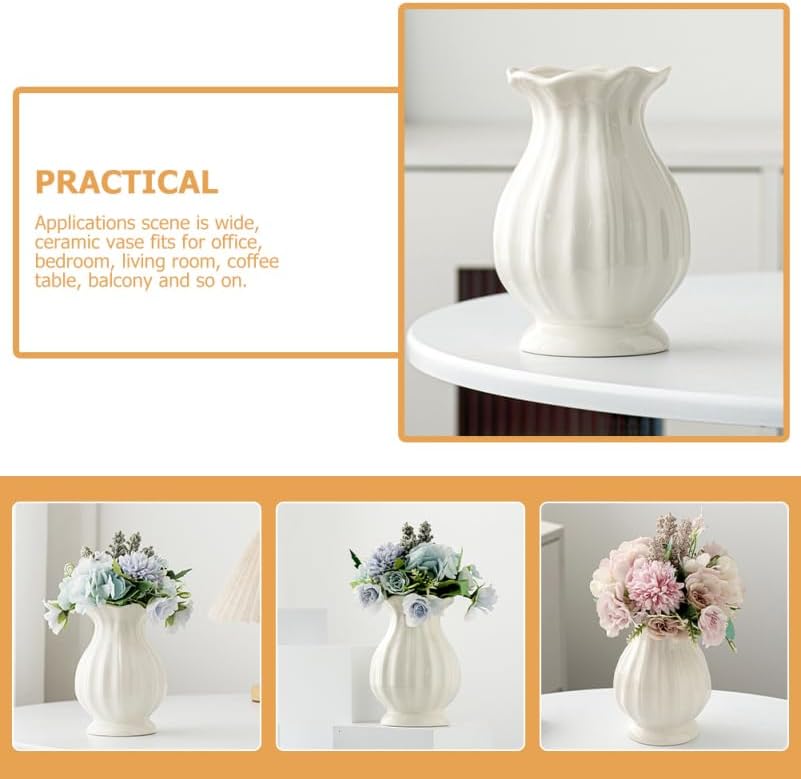 Ceramic Flower Vase Small Decorative Vase for Dried Flowers Minimalist Home / White / 6.69 Inch