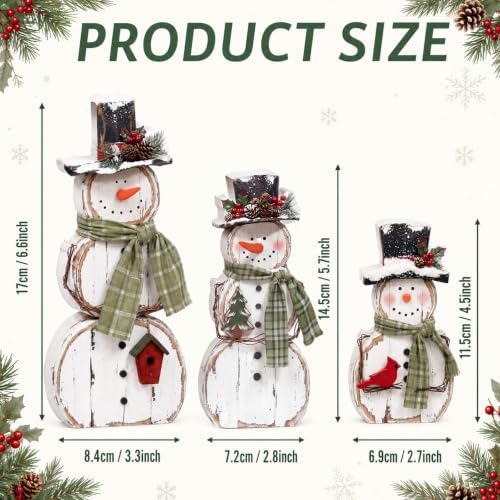 Barydat 3 Pcs Snowman Christmas Decoration Rustic Wooden Indoor Decor