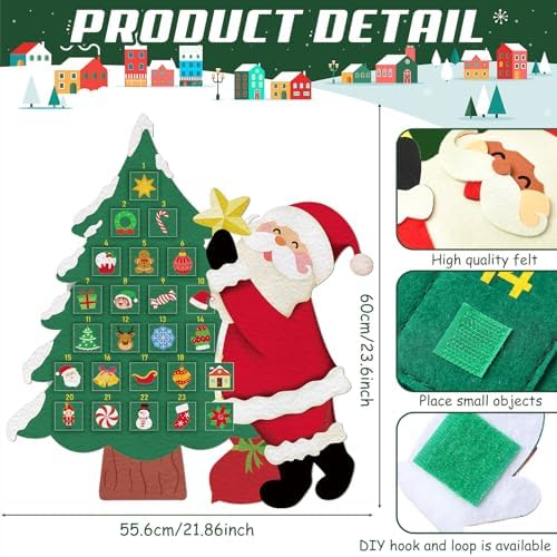 Watersay Christmas Tree Felt Advent Calendar for Kids Countdown Calendar