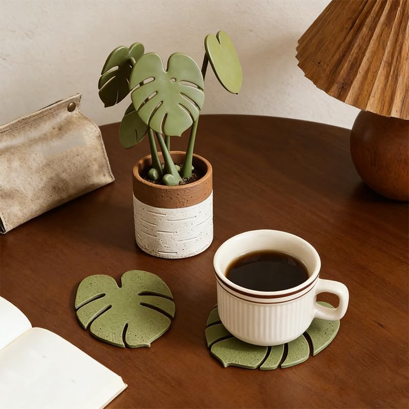 Waterproof Reusable Tropical Plant Coasters / Have A Basin / Set of 4