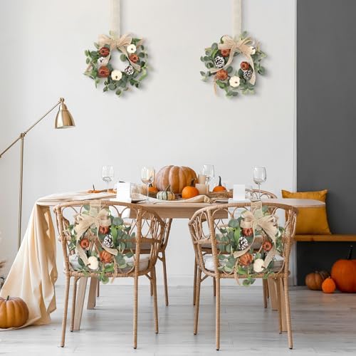 Syhood 2 Pcs 9 Inch Small Fall Wreath for Cabinet Mini Fall Wreath