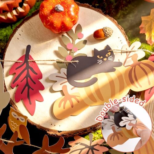 Halloween Fall Decorations - 2PCS Cute Little Ghost and Pumpkin Maple Leaves Paper Banner Bunting