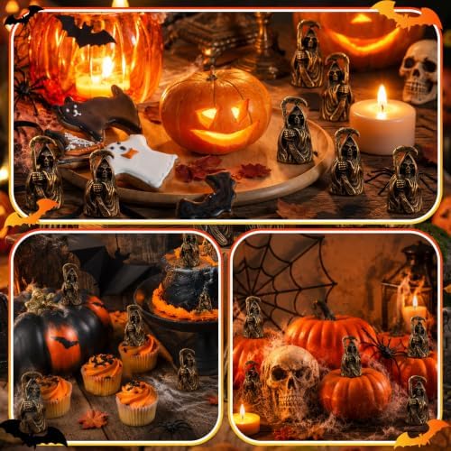 Civaner 50 Pcs Halloween Mini Brass Figurine Miniature, Grim Reaper