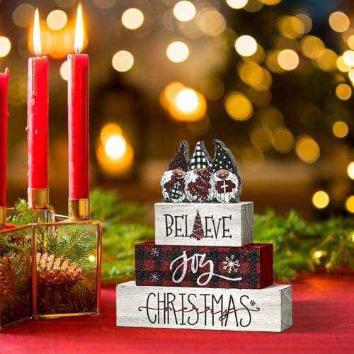 Smile Christmas Wooden Sign Tabletop Decor Gnome Believe Joy