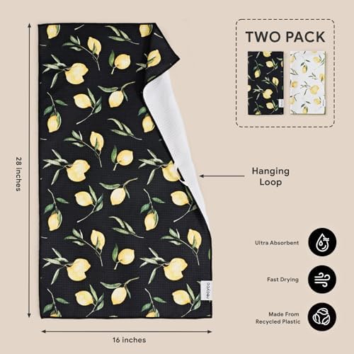 RECYCO Waffle Kitchen Towel Set of 2 - Quick Dry Microfiber Sustainable Dish Towels - Ultra Absorbent Reusable Cleaning Tea Towels - Lightweight Hand Towels,16”x 28”, Lemon Grove