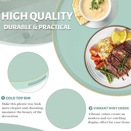 MAONAME 13" Mint Green Decorative Tray, Round Serving Tray with Handles