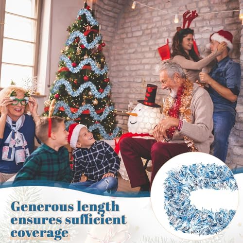 295 Feet Christmas Tinsel Garland Metallic Shiny Hanging Christmas Tree Tinsel Garland Ornaments for Indoor Outdoor Party Wedding Holiday(Blue, White, Silver)