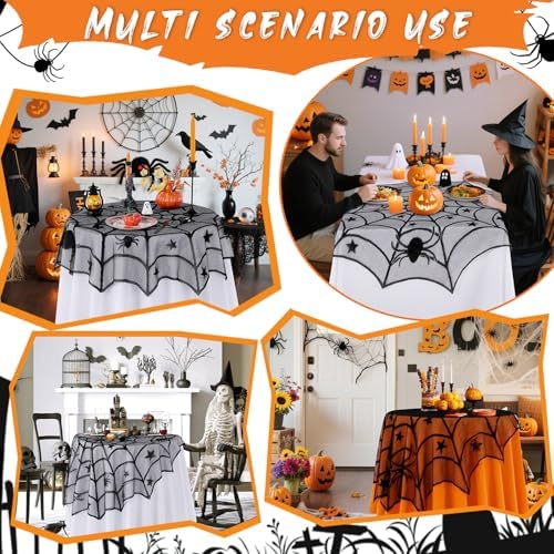LuoluoHouse Halloween Black Tablecloths Lace Overlay 40" Round Tabletop