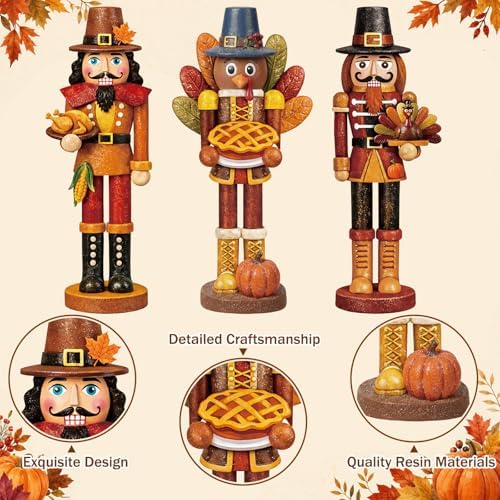 Simgoing 3 Pcs Fall Thanksgiving Nutcracker Turkey Figures Fall Table Decor